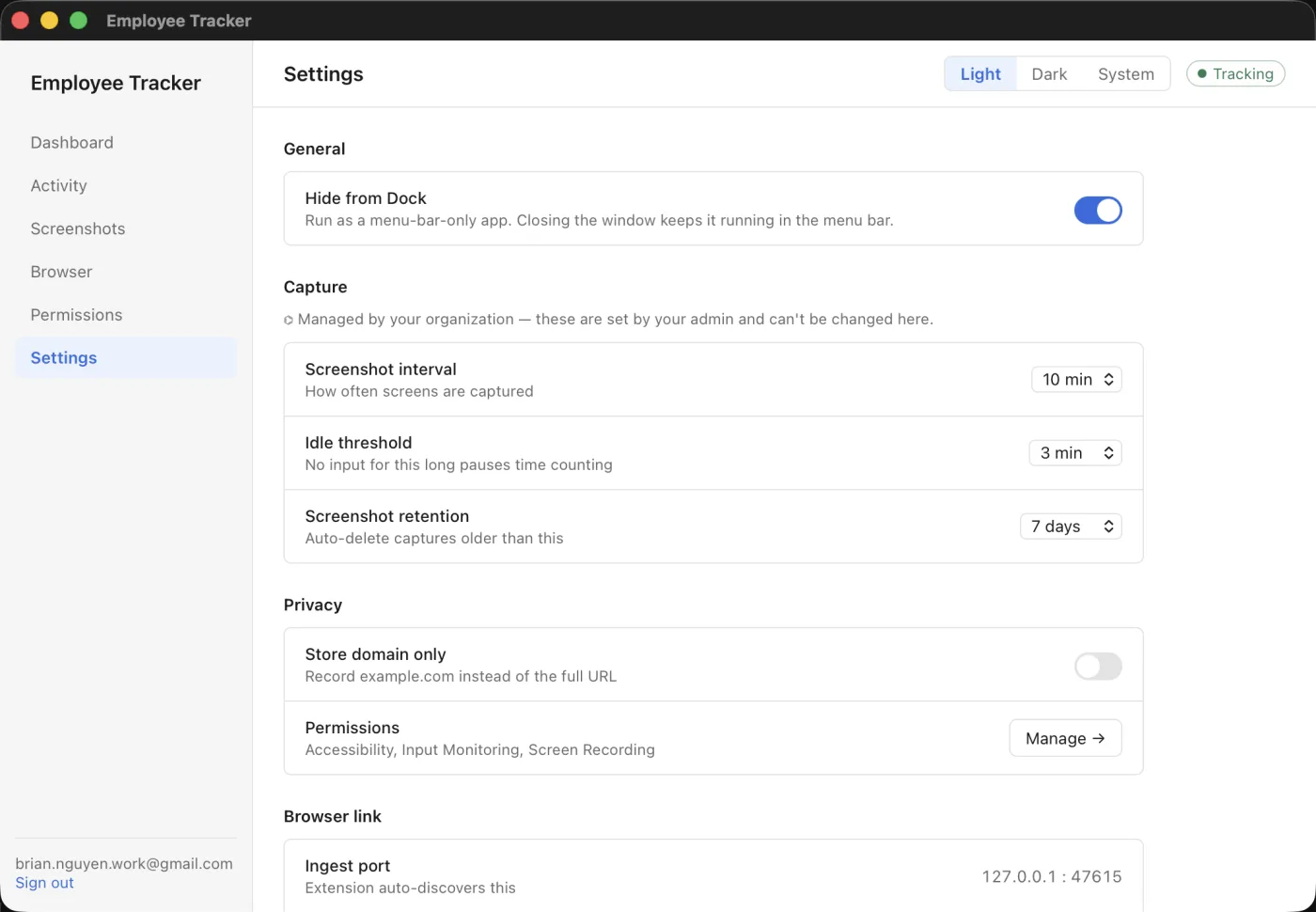 Settings with org-managed capture policy