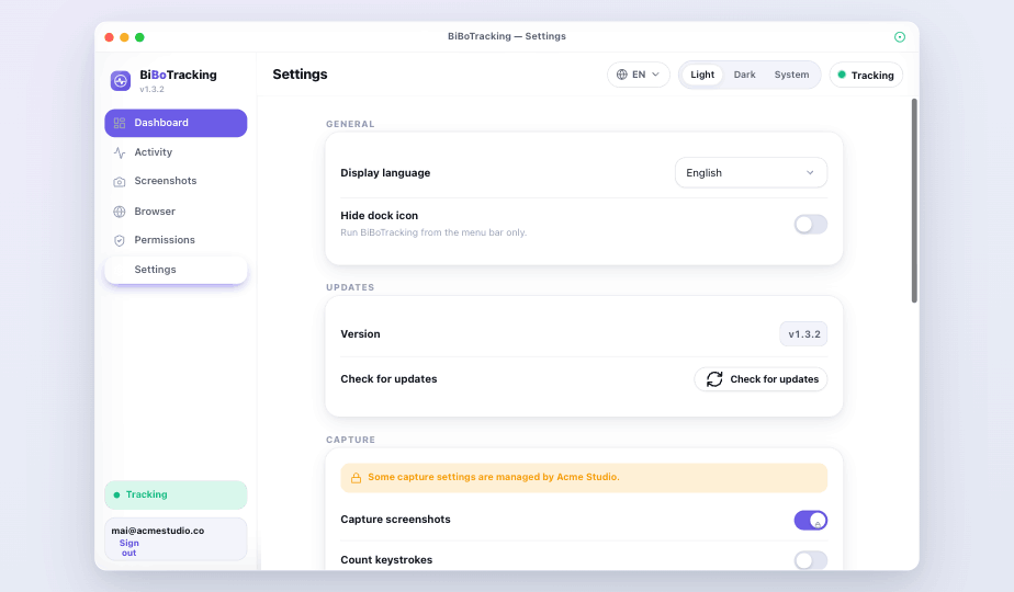 Settings with org-managed capture policy