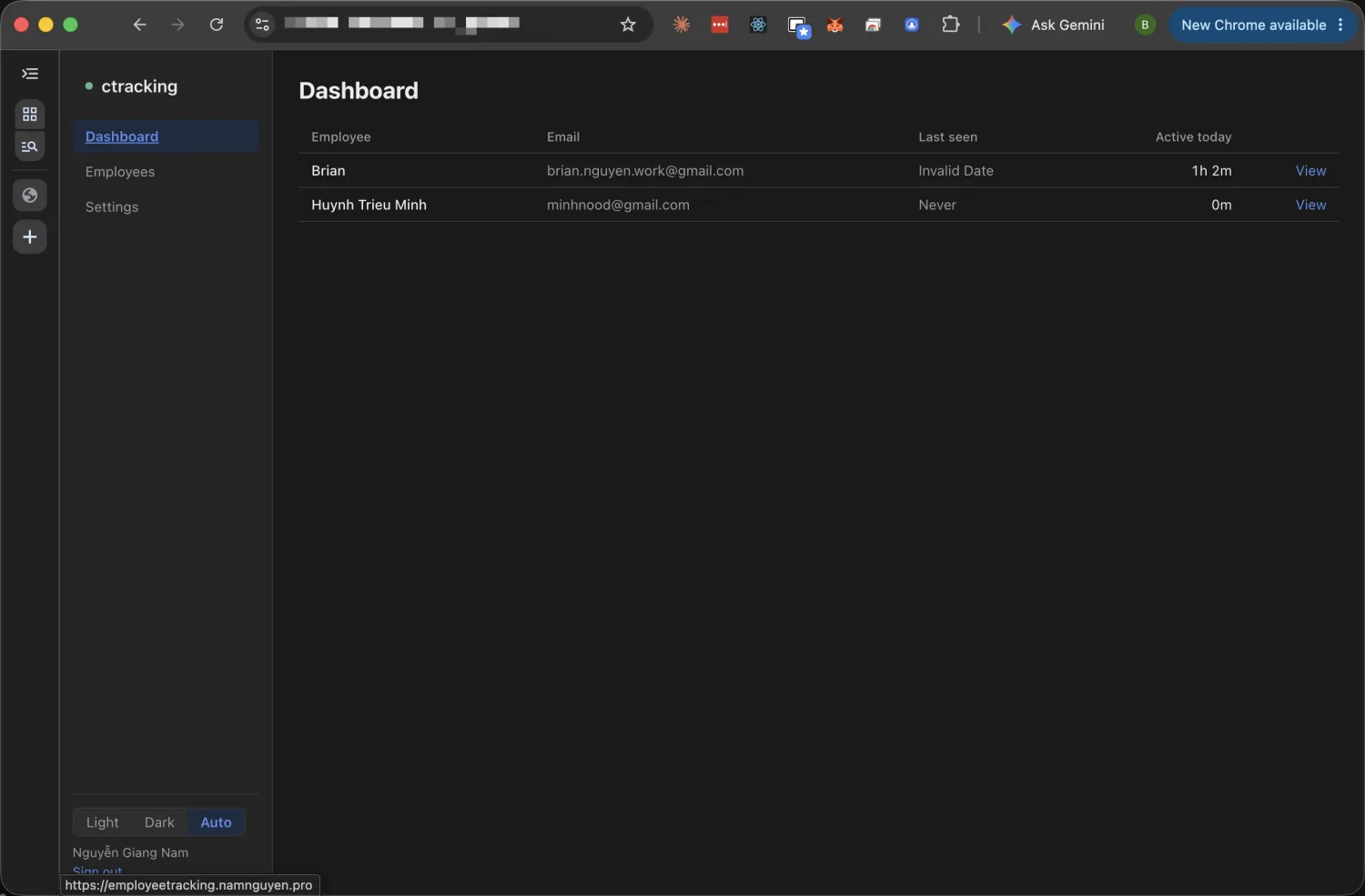 Team dashboard